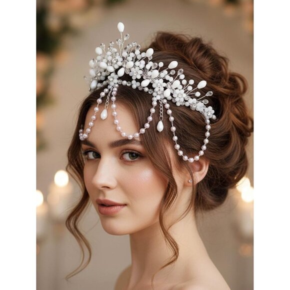 Wedding Crystal Headband Silver Pearls Bridal Tiara Prom Party Accessories main image 5